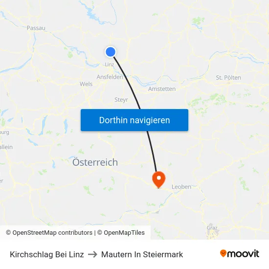 Kirchschlag Bei Linz to Mautern In Steiermark map