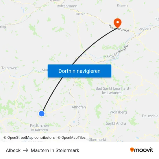Albeck to Mautern In Steiermark map