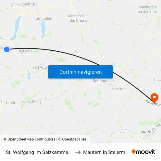 St. Wolfgang Im Salzkammergut to Mautern In Steiermark map