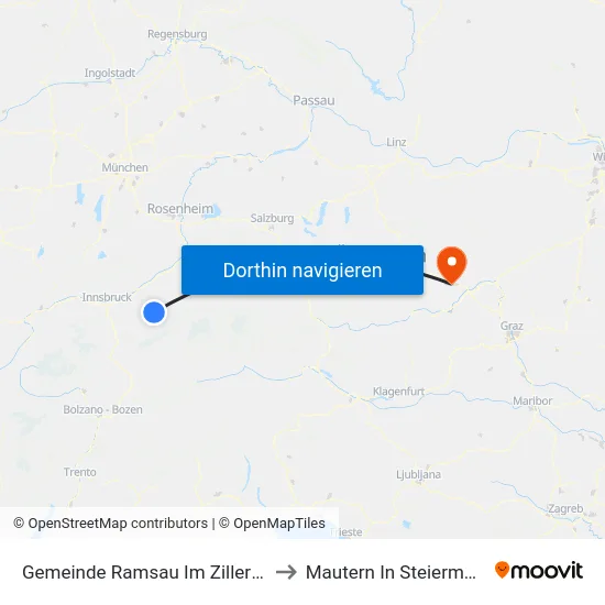 Gemeinde Ramsau Im Zillertal to Mautern In Steiermark map