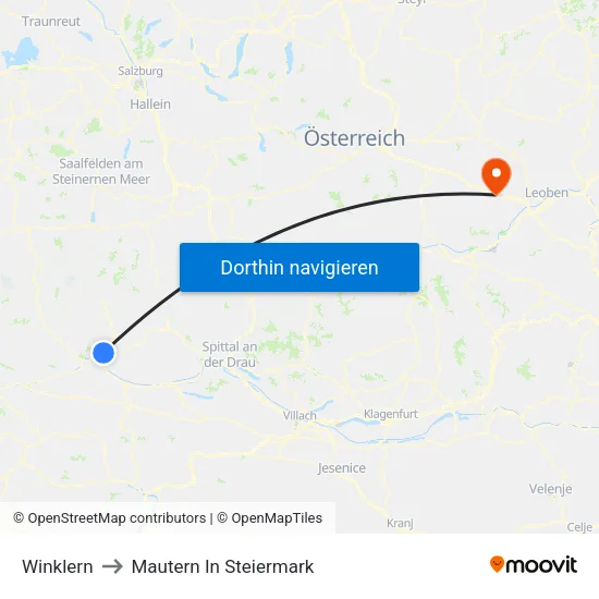 Winklern to Mautern In Steiermark map