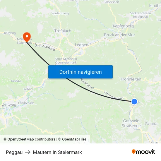 Peggau to Mautern In Steiermark map