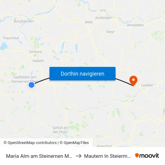 Maria Alm am Steinernen Meer to Mautern In Steiermark map