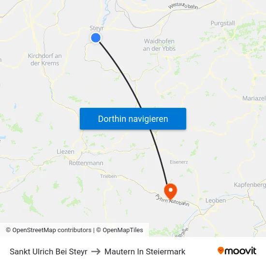 Sankt Ulrich Bei Steyr to Mautern In Steiermark map