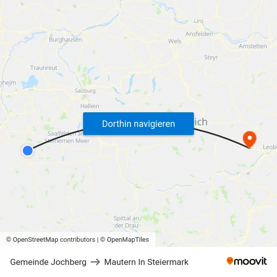 Gemeinde Jochberg to Mautern In Steiermark map