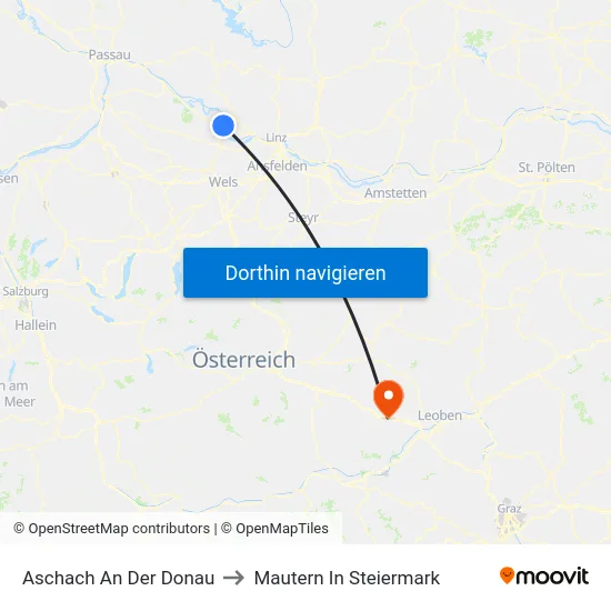 Aschach An Der Donau to Mautern In Steiermark map