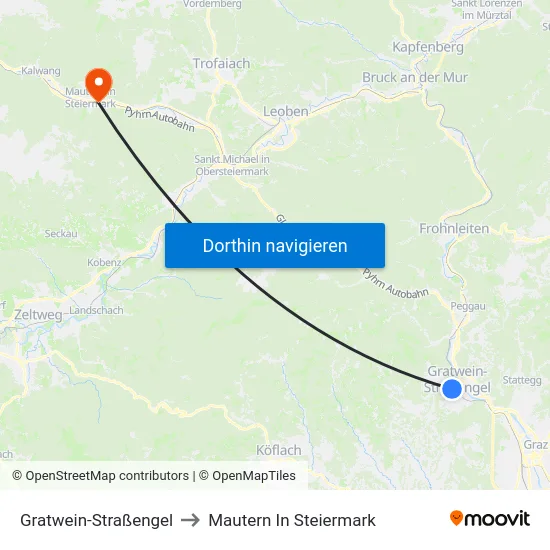 Gratwein-Straßengel to Mautern In Steiermark map