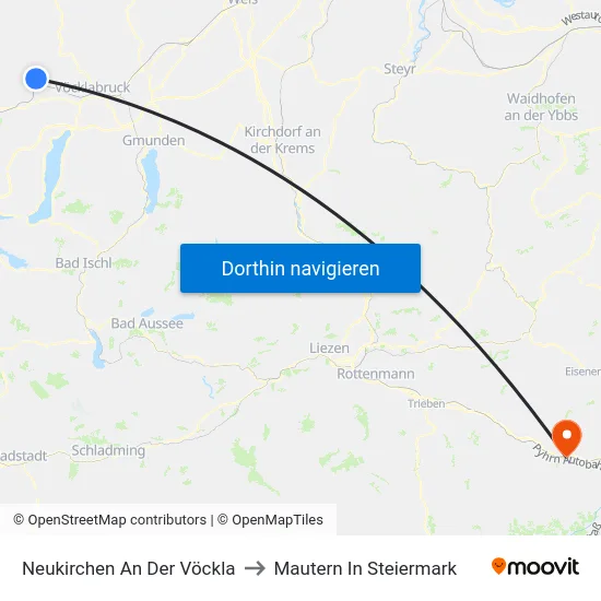 Neukirchen An Der Vöckla to Mautern In Steiermark map