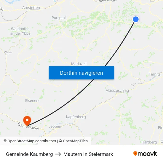 Gemeinde Kaumberg to Mautern In Steiermark map