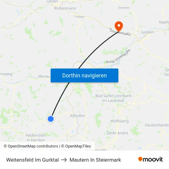 Weitensfeld Im Gurktal to Mautern In Steiermark map