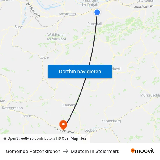 Gemeinde Petzenkirchen to Mautern In Steiermark map