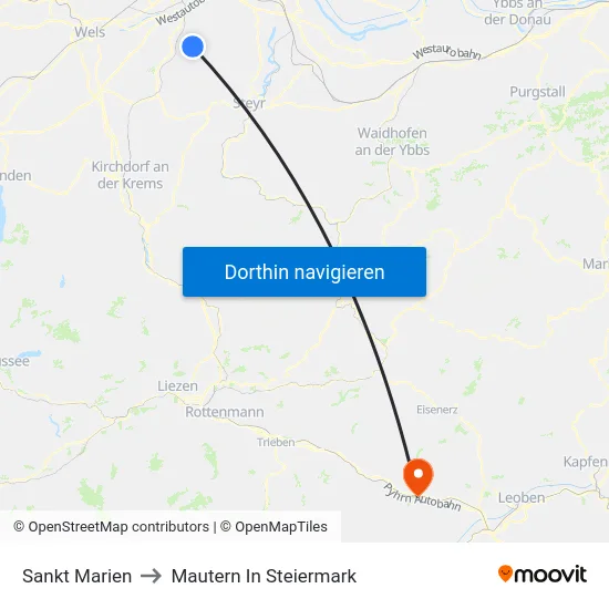 Sankt Marien to Mautern In Steiermark map