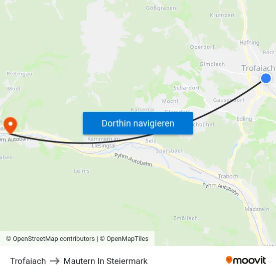 Trofaiach to Mautern In Steiermark map