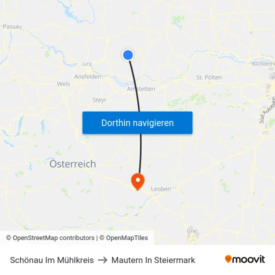 Schönau Im Mühlkreis to Mautern In Steiermark map