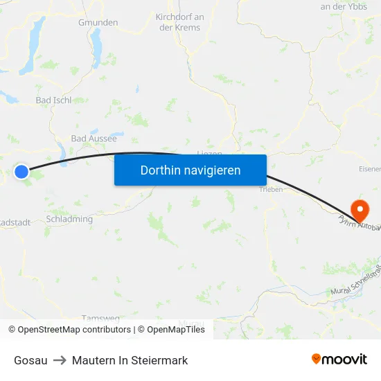 Gosau to Mautern In Steiermark map