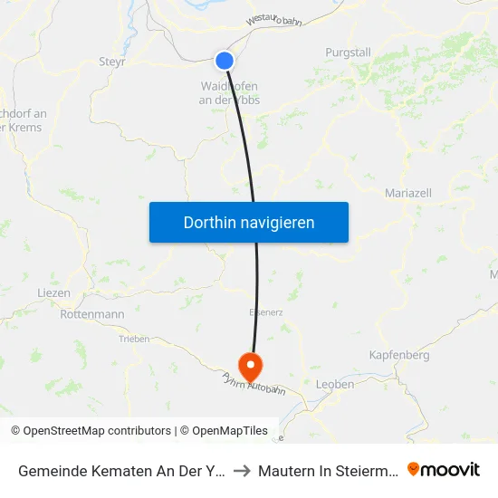 Gemeinde Kematen An Der Ybbs to Mautern In Steiermark map