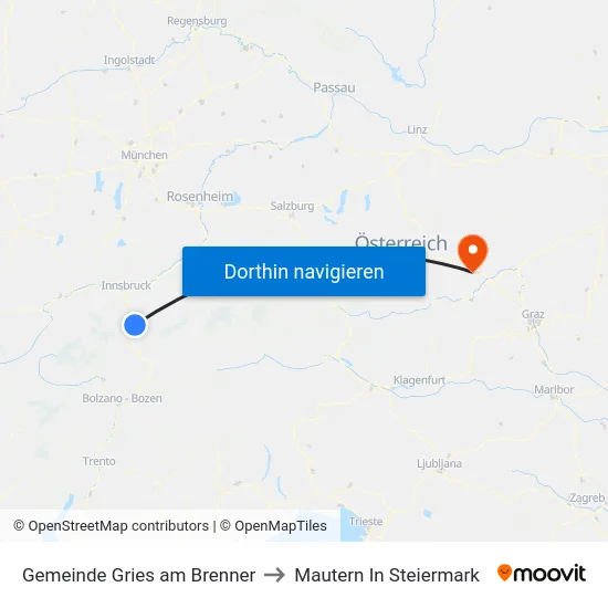 Gemeinde Gries am Brenner to Mautern In Steiermark map