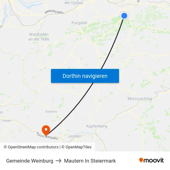 Gemeinde Weinburg to Mautern In Steiermark map