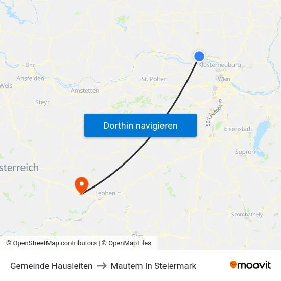 Gemeinde Hausleiten to Mautern In Steiermark map