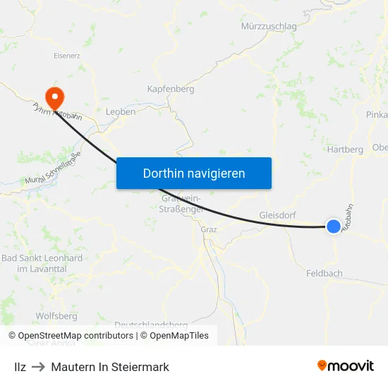 Ilz to Mautern In Steiermark map