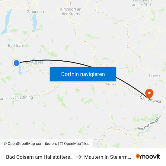 Bad Goisern am Hallstättersee to Mautern In Steiermark map