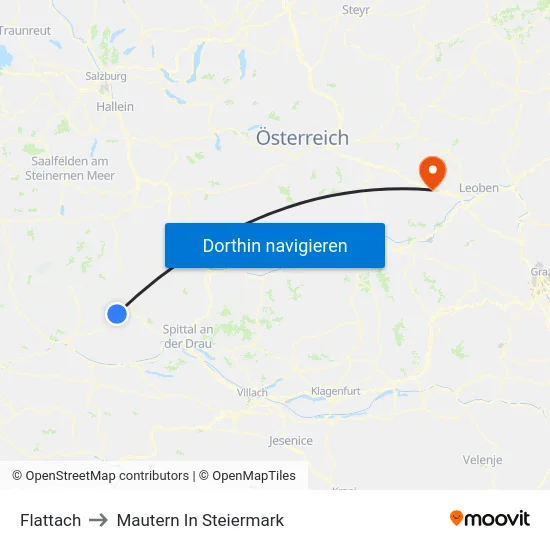 Flattach to Mautern In Steiermark map