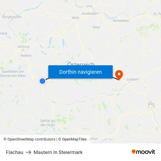 Flachau to Mautern In Steiermark map