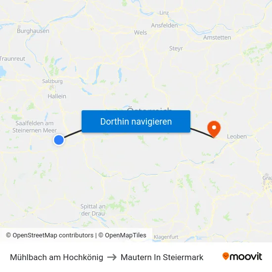 Mühlbach am Hochkönig to Mautern In Steiermark map