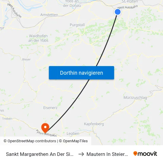 Sankt Margarethen An Der Sierning to Mautern In Steiermark map