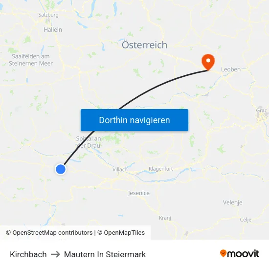 Kirchbach to Mautern In Steiermark map