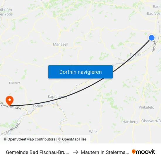 Gemeinde Bad Fischau-Brunn to Mautern In Steiermark map