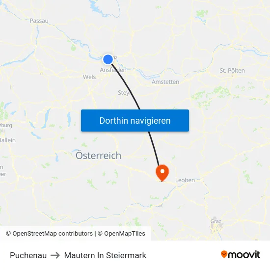 Puchenau to Mautern In Steiermark map