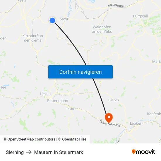 Sierning to Mautern In Steiermark map