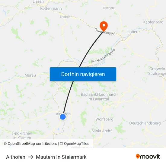 Althofen to Mautern In Steiermark map