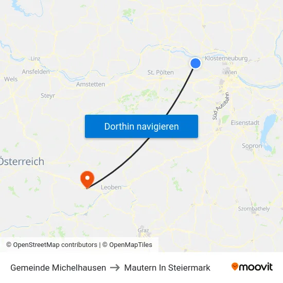 Gemeinde Michelhausen to Mautern In Steiermark map