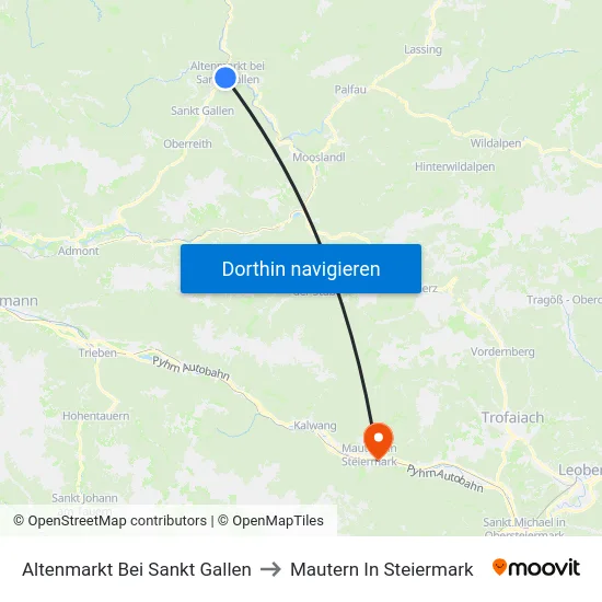 Altenmarkt Bei Sankt Gallen to Mautern In Steiermark map