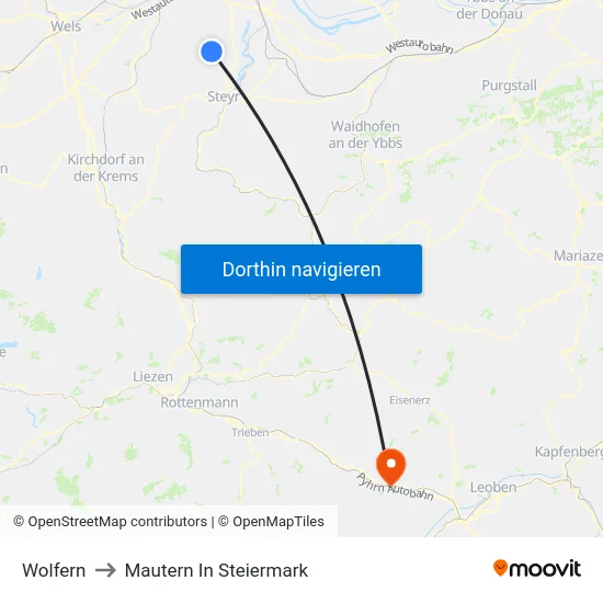 Wolfern to Mautern In Steiermark map