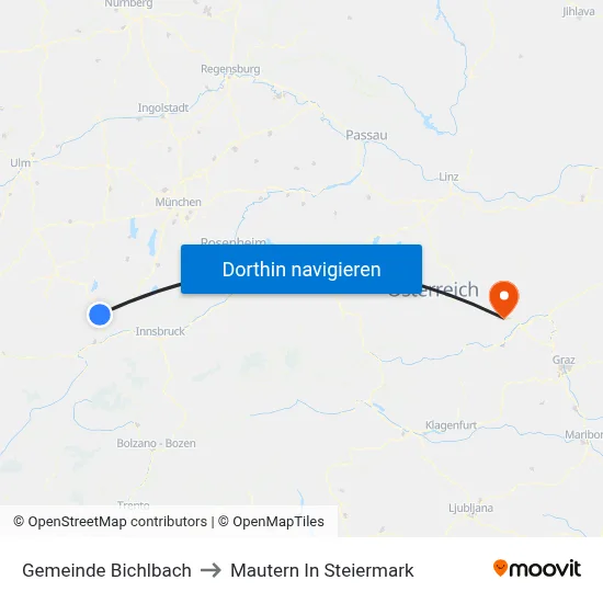 Gemeinde Bichlbach to Mautern In Steiermark map
