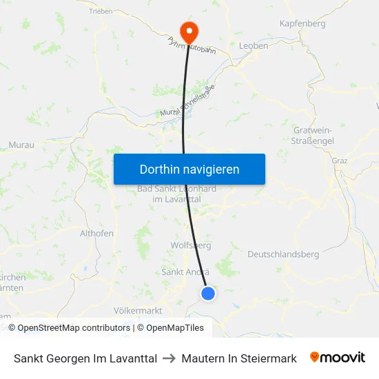 Sankt Georgen Im Lavanttal to Mautern In Steiermark map