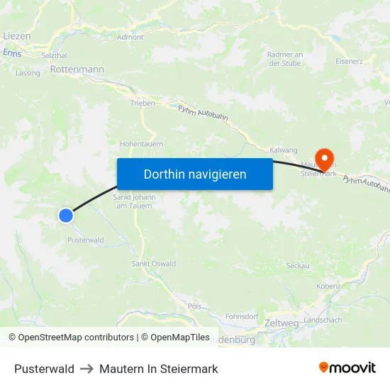 Pusterwald to Mautern In Steiermark map