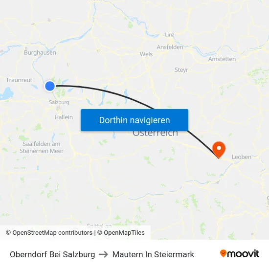 Oberndorf Bei Salzburg to Mautern In Steiermark map