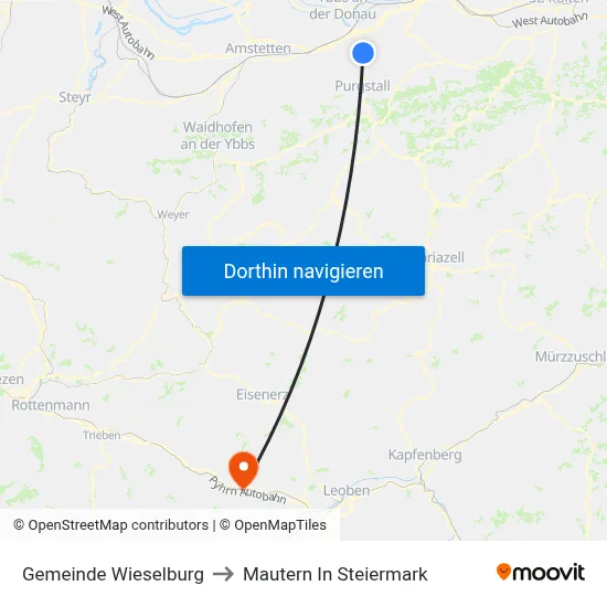 Gemeinde Wieselburg to Mautern In Steiermark map