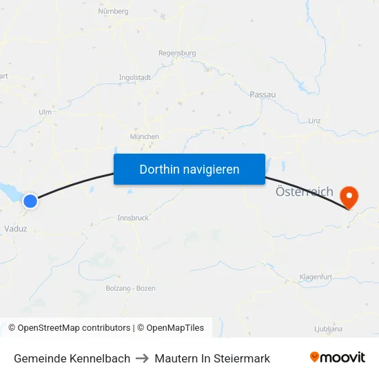 Gemeinde Kennelbach to Mautern In Steiermark map