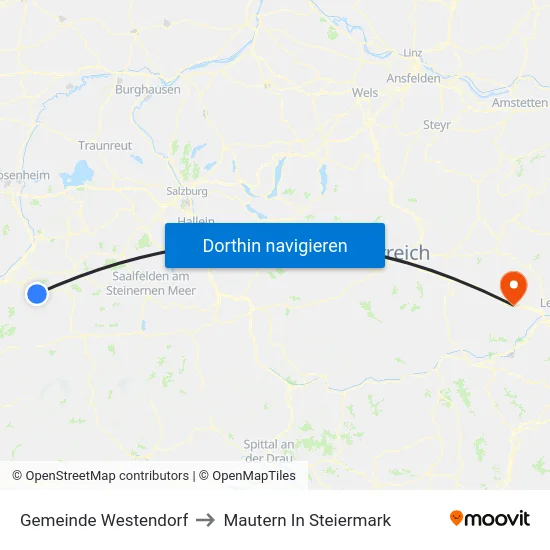 Gemeinde Westendorf to Mautern In Steiermark map