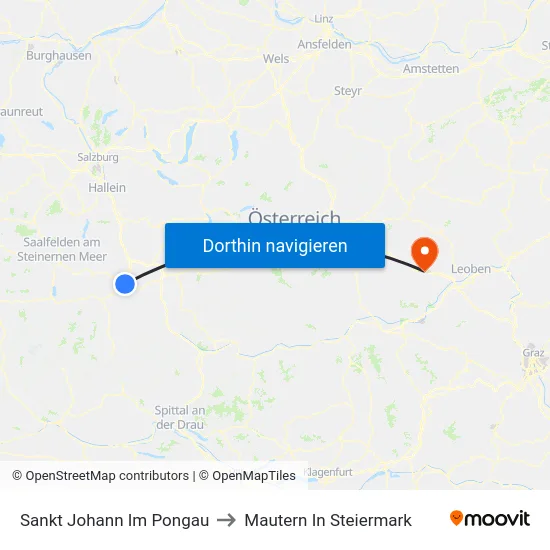 Sankt Johann Im Pongau to Mautern In Steiermark map