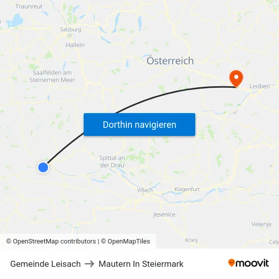 Gemeinde Leisach to Mautern In Steiermark map