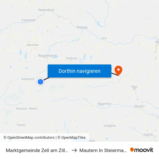 Marktgemeinde Zell am Ziller to Mautern In Steiermark map
