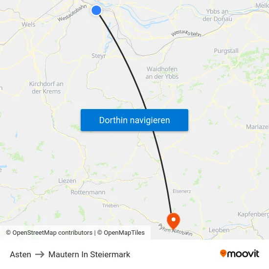 Asten to Mautern In Steiermark map