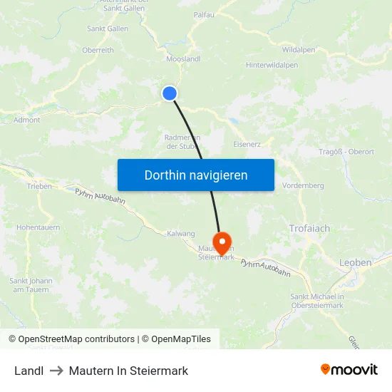 Landl to Mautern In Steiermark map