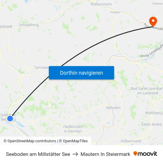 Seeboden am Millstätter See to Mautern In Steiermark map
